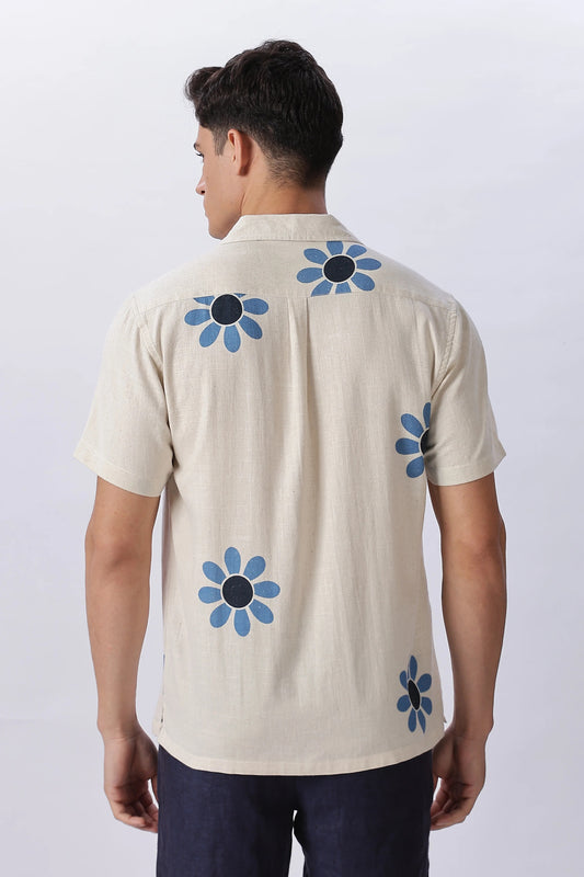 Lenzy Men's Premium Floral Print Half Sleeve Cuban Collar Resort Shirt, Luxury Summer Casual Beach Shirt, Designer Botanical Printed Shirt, Lightweight Vacation Fashion Shirt for Men