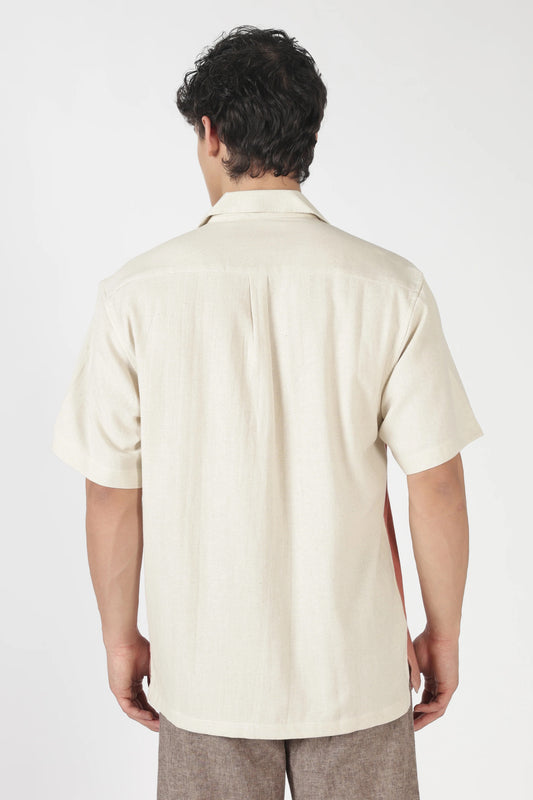 Lenzy Men's Premium Color Block Half Sleeve Cuban Collar Resort Shirt, Luxury Casual Summer Shirt, Minimal Designer Vacation Beach Shirt, Lightweight Cotton Blend Fashion Shirt for Men