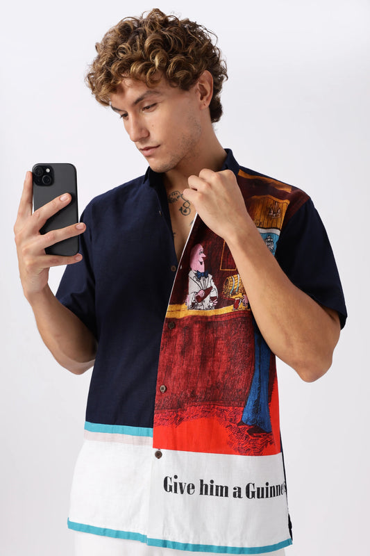 Lenzy Men's Premium Artistic Graphic Print Half Sleeve Cuban Collar Resort Shirt, Luxury Statement Casual Shirt, Vacation Beach Shirt, Oversized Summer Fashion Shirt, Designer Printed Shirt