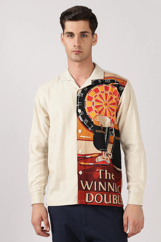 Lenzy Men's Premium Vintage Graphic Print Full Sleeve Cuban Collar Shirt, Luxury Designer Casual Shirt, Statement Resort Wear, Lightweight Cotton Blend Fashion Shirt for Men